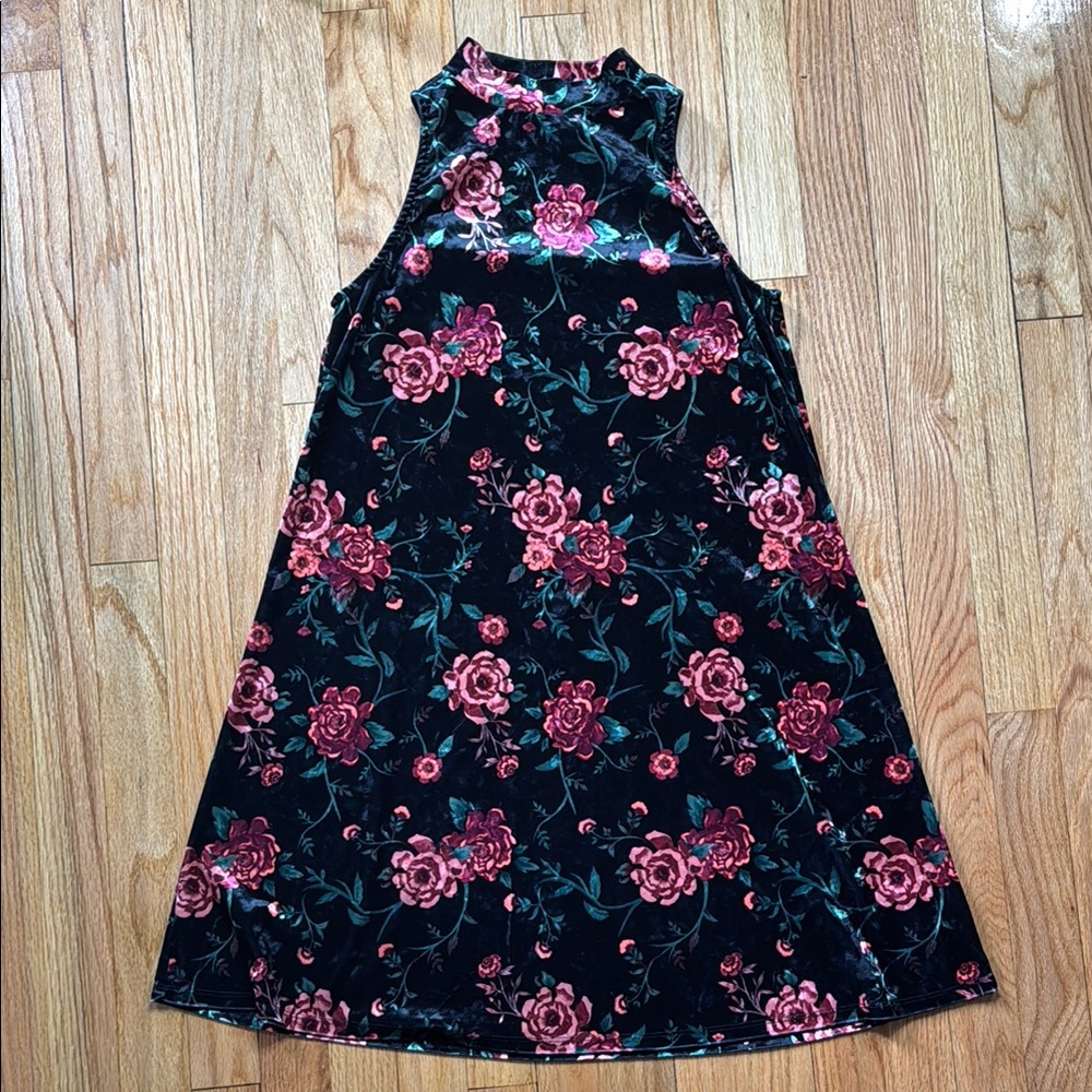 Mudd Dress Women's Turtleneck Sleeveless Black and Pink Velvet Floral Dress M